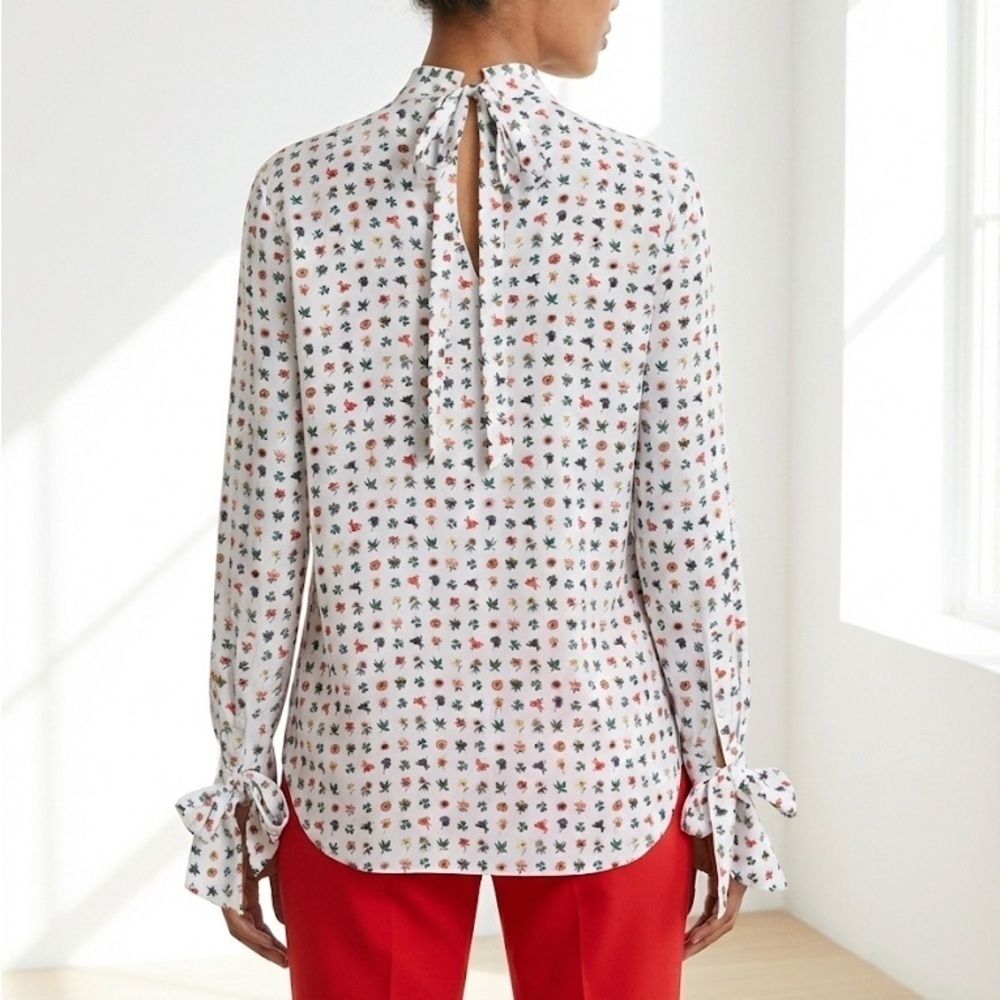 Equipment Femme floral silk tie neck blouse - XS